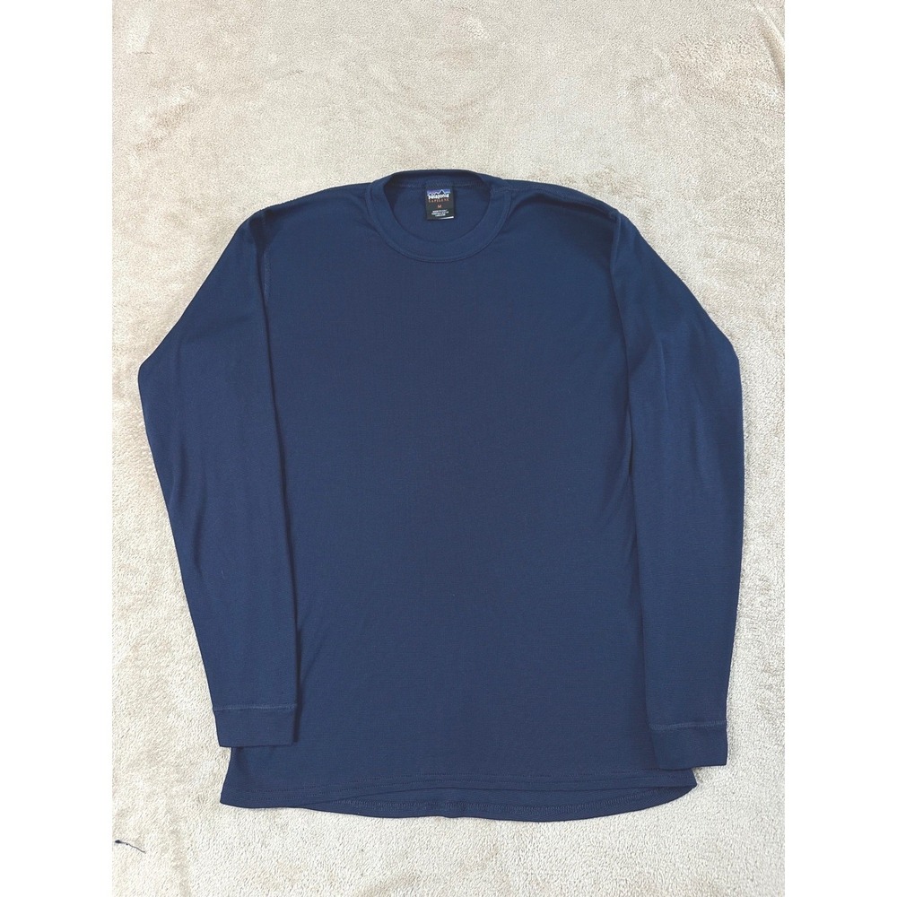 Vintage Patagonia Capilene Shirt Men M Blue Base Layer Thermal USA Made L/S EUC